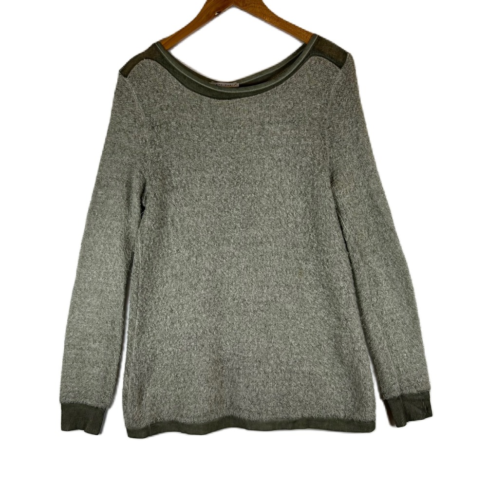 Tempo Paris Women's Knit Sweater Italian Wool Blend Lace Back‎ Olive Green